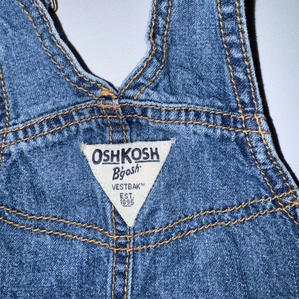 OshKosh B'gosh Dress Baby Girl 9M Blue Denim Floral Gingham Ruffle Vestbak